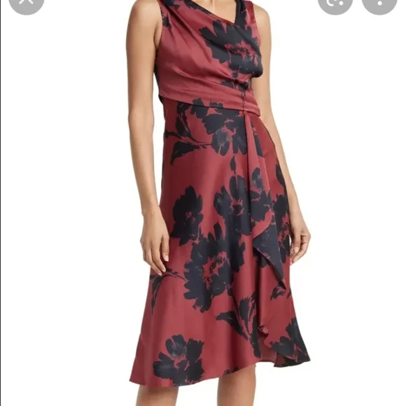 NWT TAYLOR Rose Rust Satin Floral V Neck Midi Dress Sz 10 - Picture 4 of 4